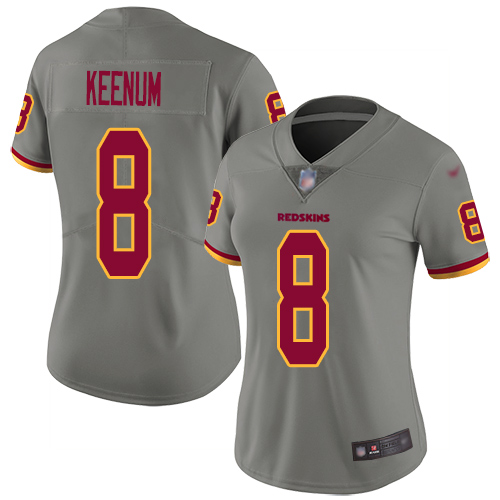 Washington Redskins Limited Gray Women Case Keenum Jersey NFL Football #8 Inverted Legend->women nfl jersey->Women Jersey